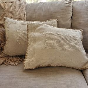 Set of 2 Boho Textured Cream Throw Pillows